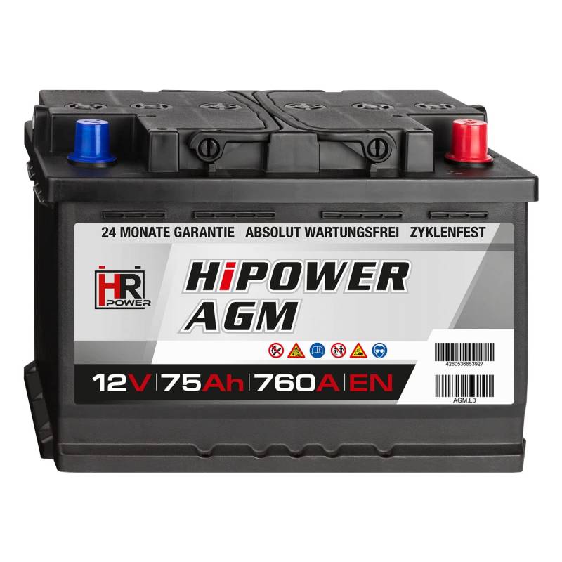HR HiPower AGM Autobatterie 12V 75Ah von HR-Power