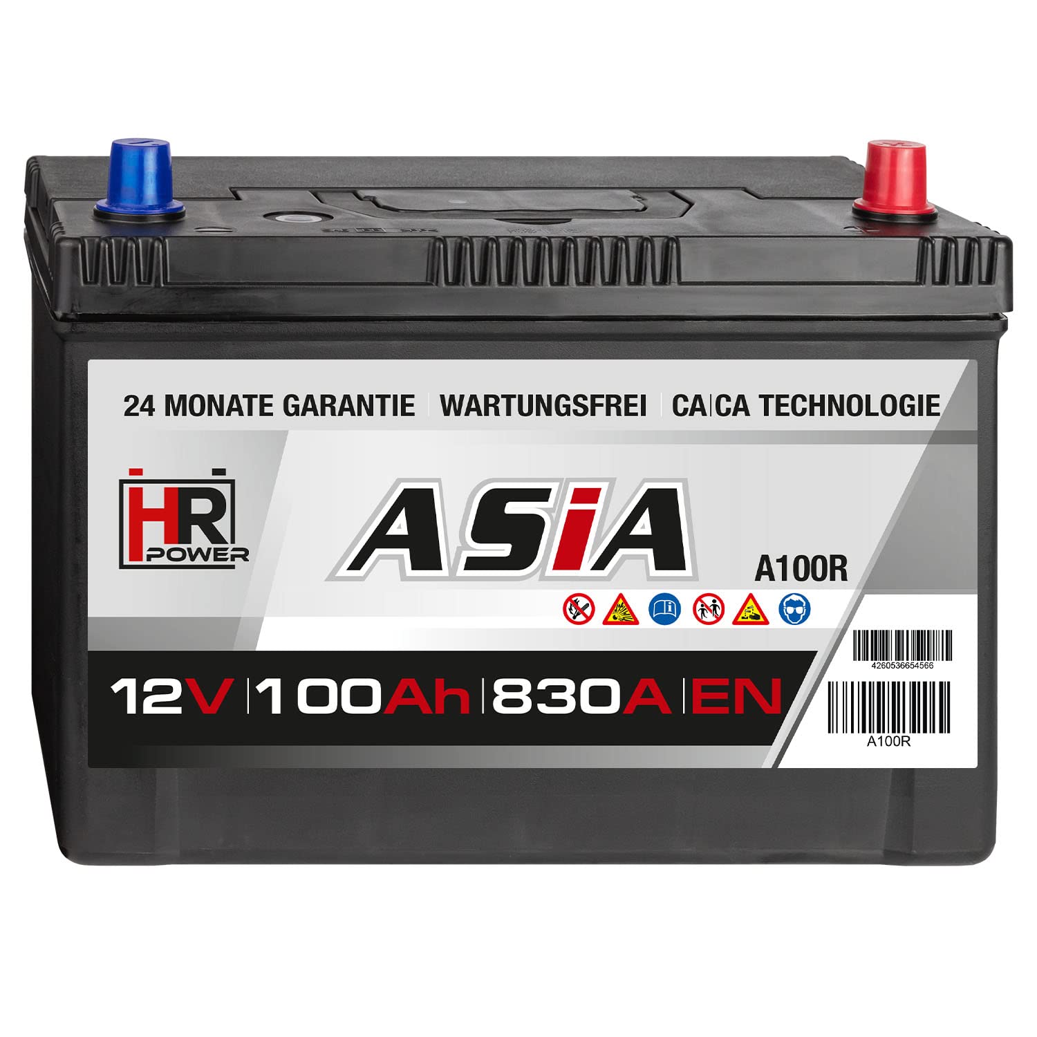 HR HiPower ASIA Autobatterie 12V 100Ah Japan Pluspol Rechts Starterbatterie ersetzt 70Ah 80Ah 90Ah 95Ah von HR-Power