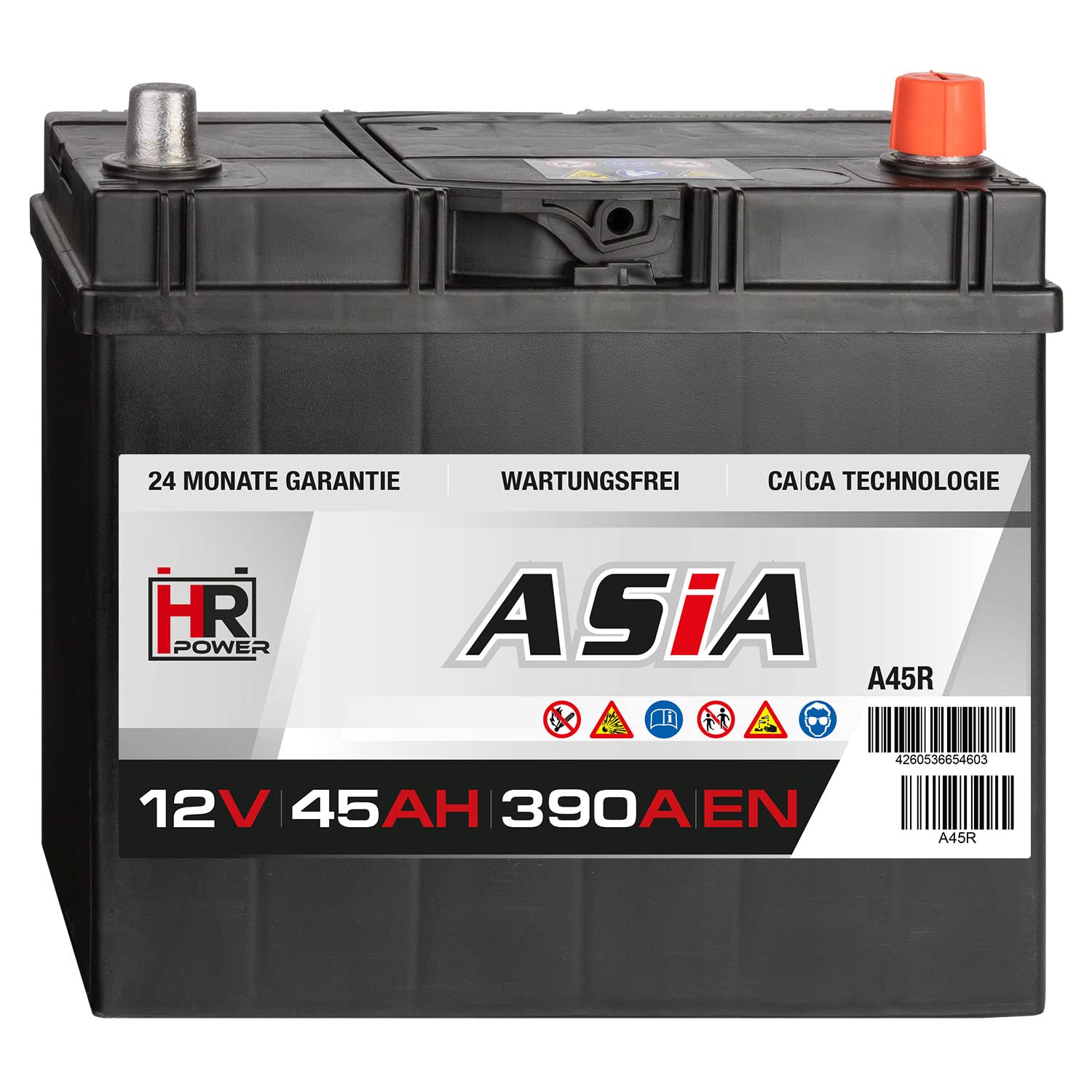 HR HiPower ASIA Autobatterie 12V 45Ah Japan Pluspol Rechts Starterbatterie ersetzt 35Ah 40Ah 50Ah von HR-Power