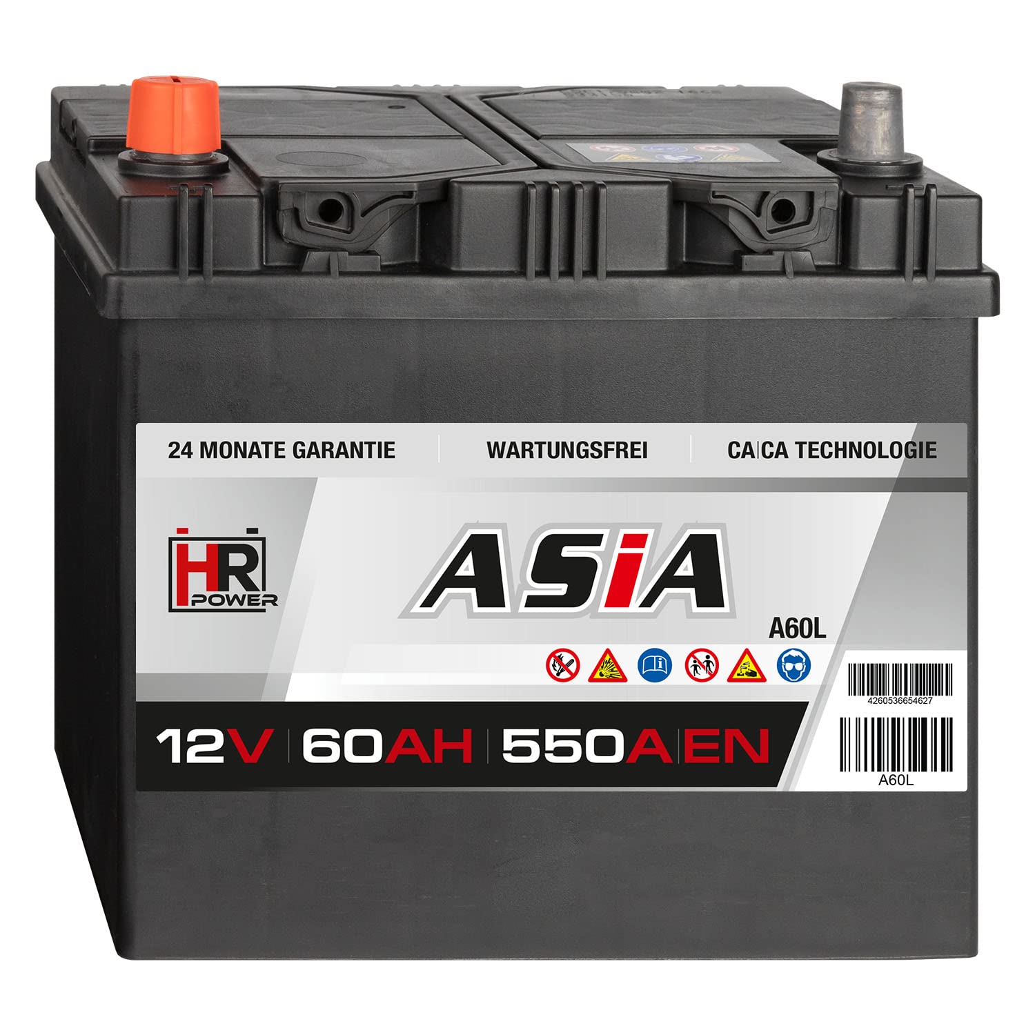 HR HiPower ASIA Autobatterie 12V 60Ah Japan Pluspol Links Starterbatterie ersetzt 40Ah 50Ah 65Ah 70Ah von HR-Power