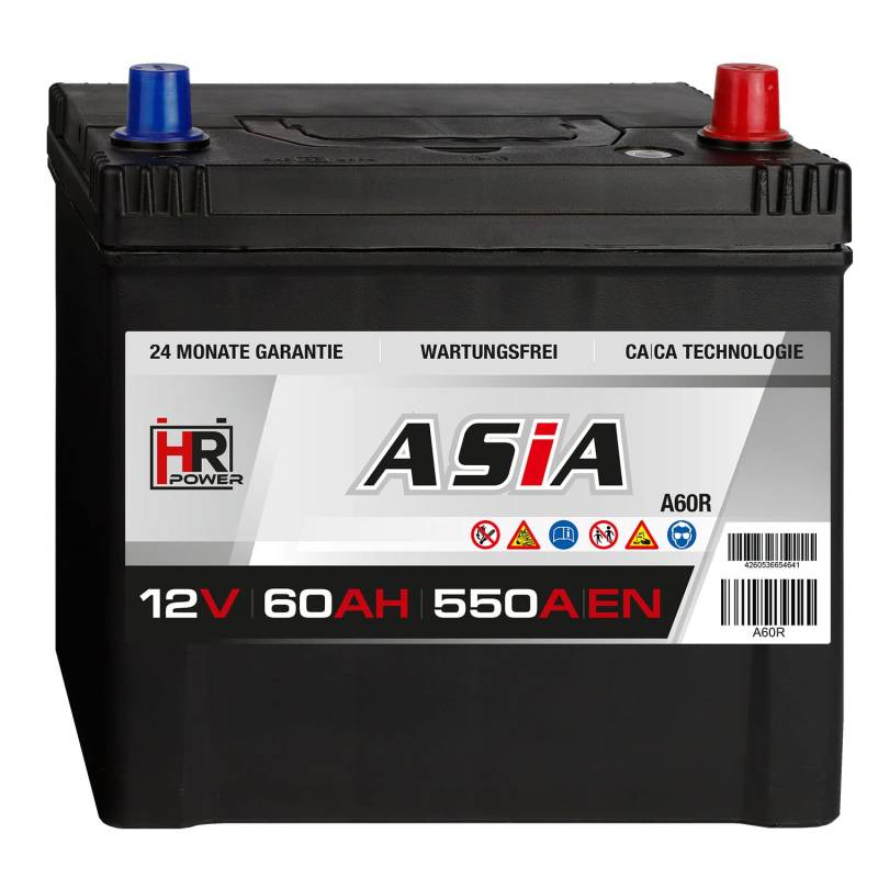HR HiPower ASIA Autobatterie 12V 60Ah Japan Pluspol Rechts Starterbatterie ersetzt 40Ah 50Ah 65Ah 70Ah von HR-Power
