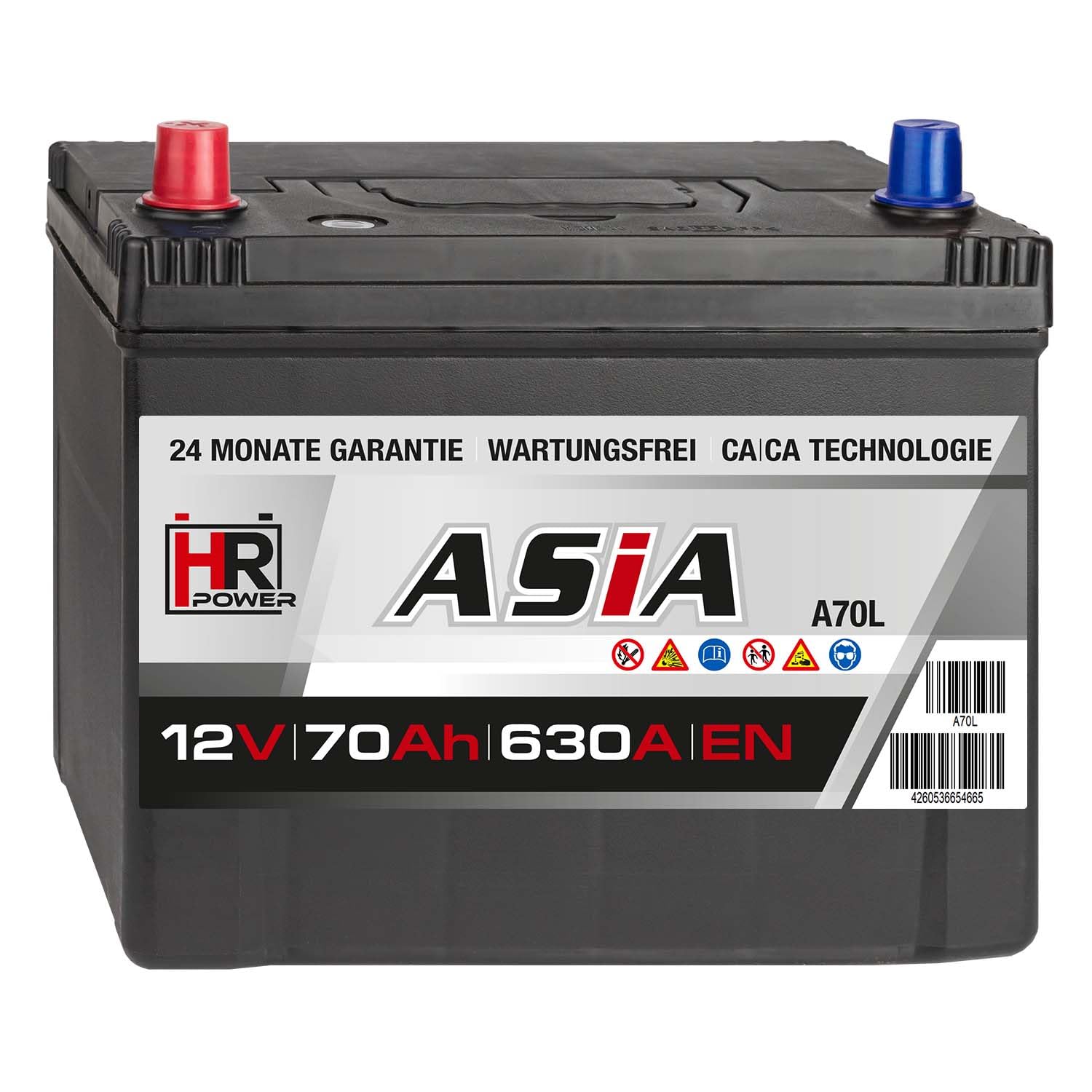 HR HiPower ASIA Autobatterie 12V 70Ah Japan Pluspol Links Starterbatterie ersetzt 50Ah 65Ah 70Ah 80Ah von HR-Power