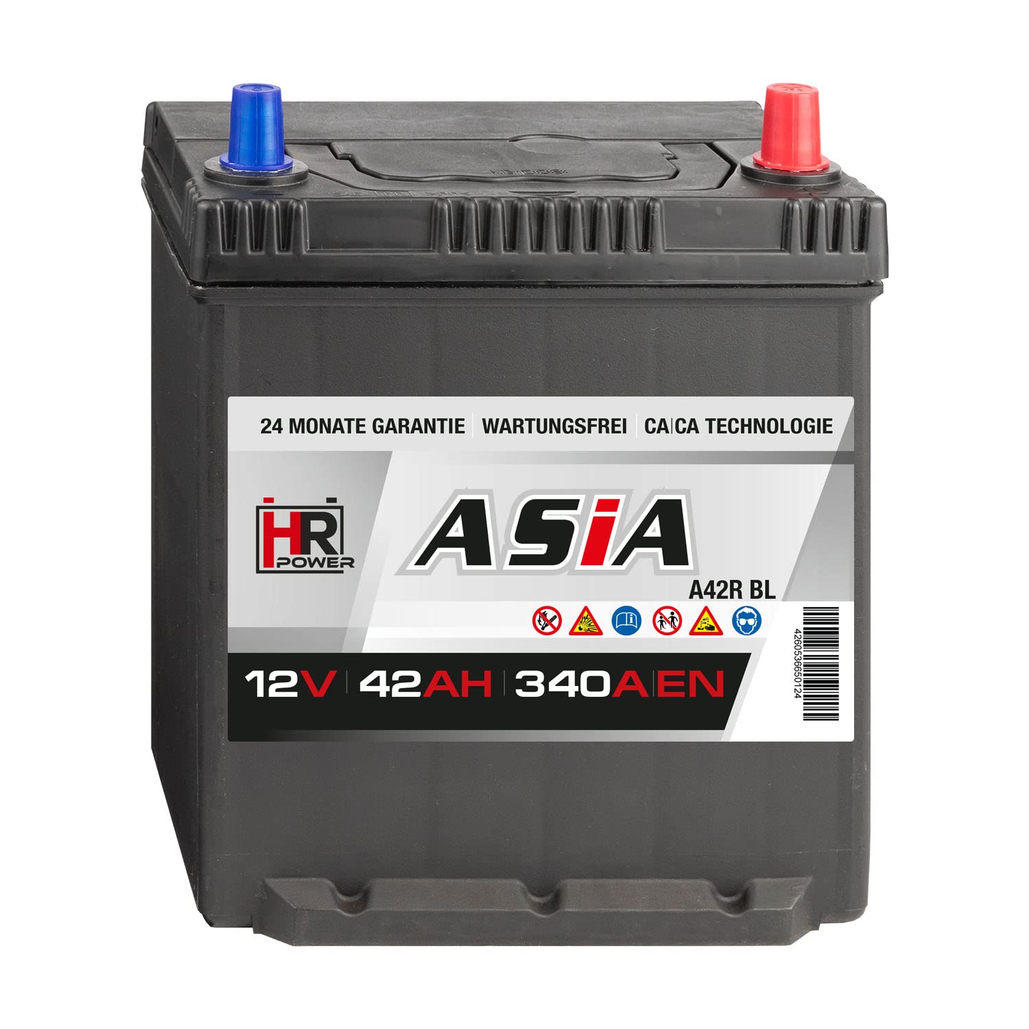 HR HiPower Autobatterie 12V 42Ah mit Bodenleiste ASIA Japan Starterbatterie ersetzt 35Ah 40Ah 45Ah von HR-Power