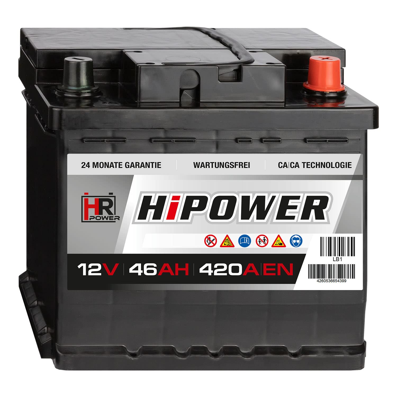 HR HiPower Autobatterie 12V 46Ah 380A/EN Starterbatterie ersetzt 36Ah 40Ah 42Ah 43Ah 44Ah 45Ah 48Ah 50Ah von HR-Power