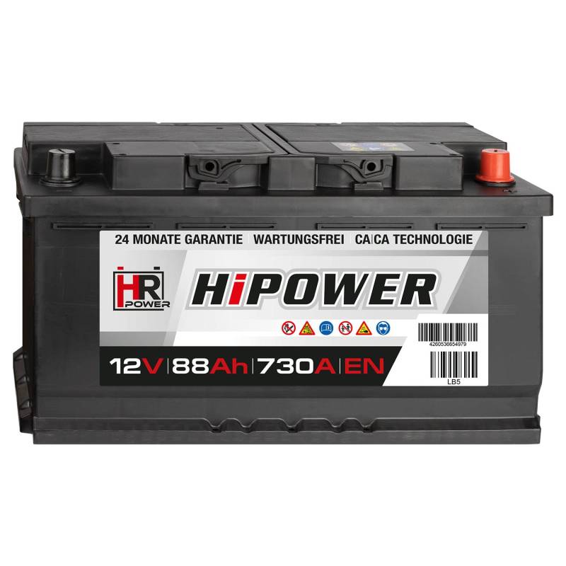 HR HiPower Autobatterie 12V 88Ah 680A/EN Starterbatterie von HR-Power