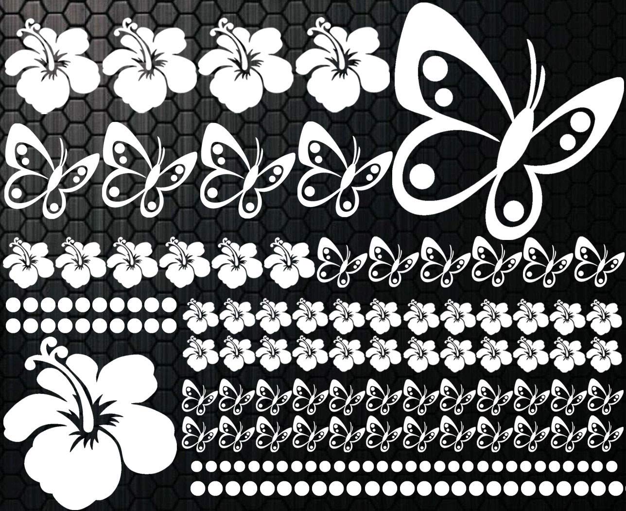 HR-WERBEDESIGN 108-teiliges Aufkleber Hibiskus x Blumen Schmetterlinge Hawaii Sterne WANDTATTOO von HR-WERBEDESIGN