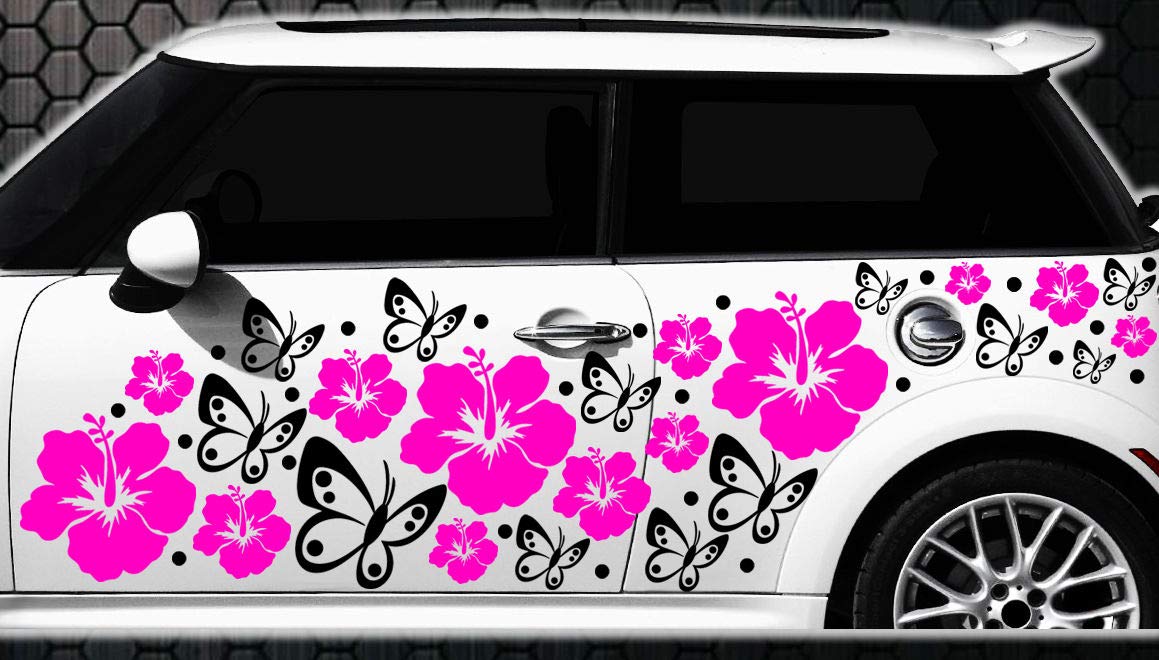 HR-WERBEDESIGN 108-teiliges Auto Aufkleber Hibiskus Blumen Schmetterlinge x Hawaii WANDTATTOO l3p von HR-WERBEDESIGN