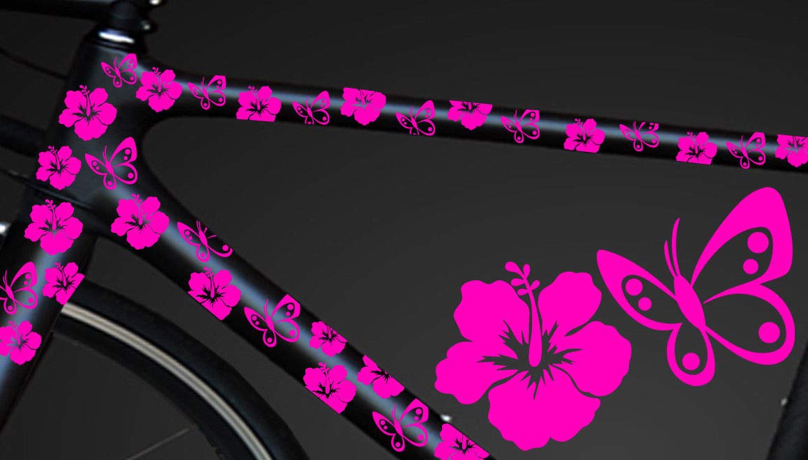 HR-WERBEDESIGN 24-teiliges Fahrrad Hibiscus Aufkleber Hibiskus Blumen Schmetterlinge Bike von HR-WERBEDESIGN