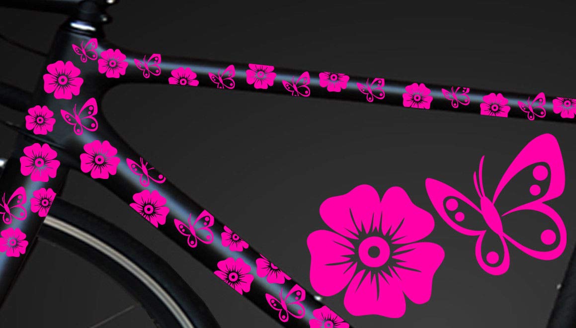 HR-WERBEDESIGN 24-teiliges Fahrrad Hibiscus Aufkleber Hibiskus Blumen Schmetterlinge BikeCyrclx von HR-WERBEDESIGN