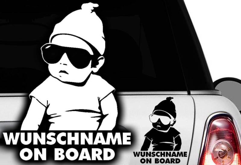 HR-WERBEDESIGN 2X Aufkleber Wunschname ON Board Sticker Hangover Baby Auto Kind fährt mit FUNo von HR-WERBEDESIGN