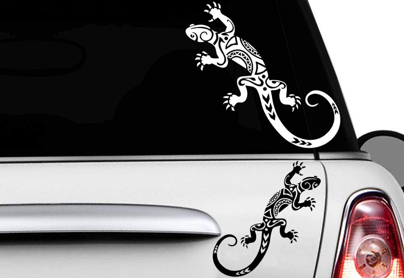 HR-WERBEDESIGN 2X Gecko 20 x 9cm Auto Aufkleber Hawaii Sticker Tattoo Gekko Hibiskus Eidechse von HR-WERBEDESIGN