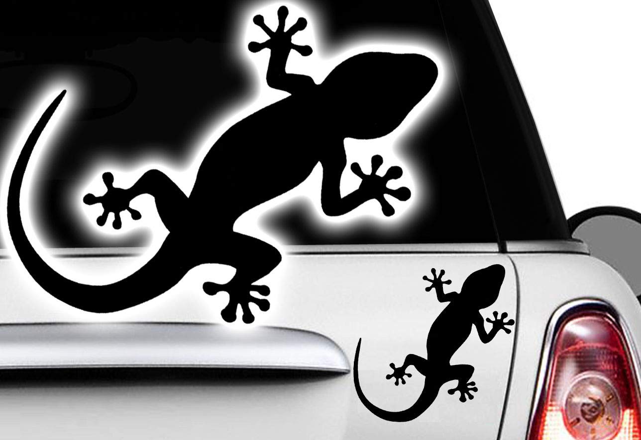 HR-WERBEDESIGN 2X Gecko 5x3cm Auto Aufkleber Hawaii Sticker Tattoo Gekko Hibiskus Eidechse von HR-WERBEDESIGN
