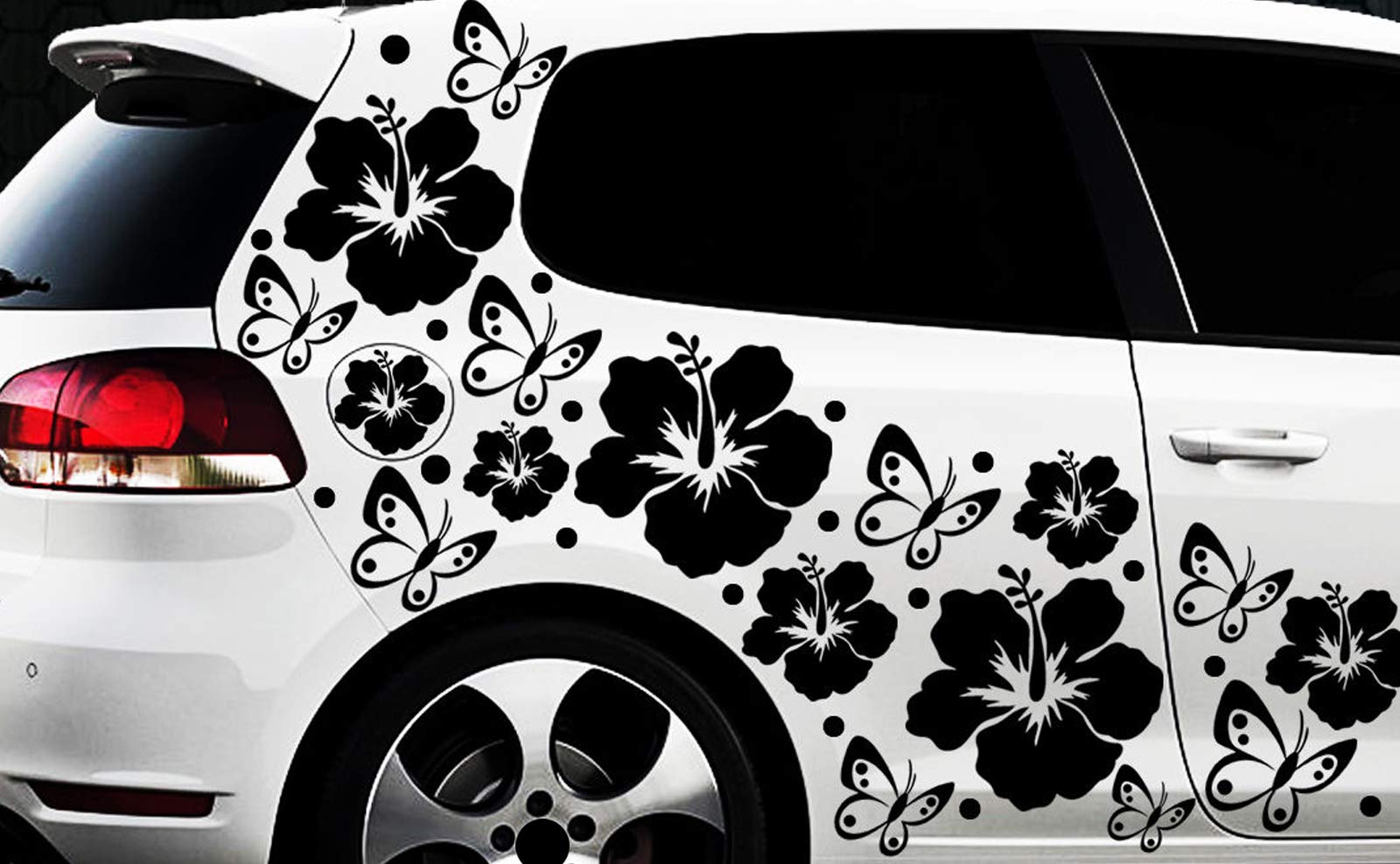 HR-WERBEDESIGN 98-teiliges Auto Aufkleber Hibiskus Blumen Schmetterlinge Hawaii WANDTATTOO x2xx von HR-WERBEDESIGN