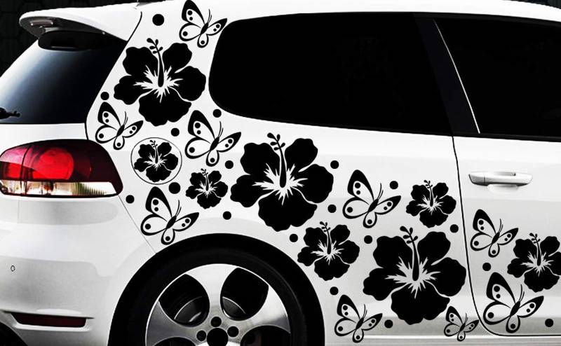 HR-WERBEDESIGN 98-teiliges Auto Aufkleber Hibiskus Blumen Schmetterlinge Hawaii WANDTATTOO x2xx von PGONA