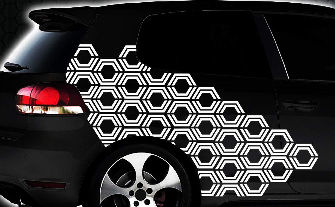 HR-WERBEDESIGN Hexagon Pixel Cyber Camouflage Set Auto Aufkleber Sticker Tuning Wandtattoo Cube von HR-WERBEDESIGN