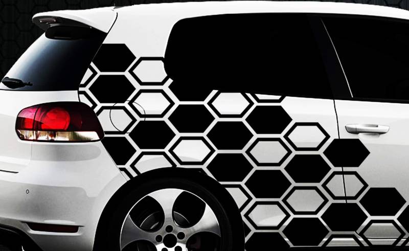 HR-WERBEDESIGN Hexagon Pixel Cyber Camouflage XXL Set Auto Aufkleber Sticker Tuning Wandtattood von HR-WERBEDESIGN