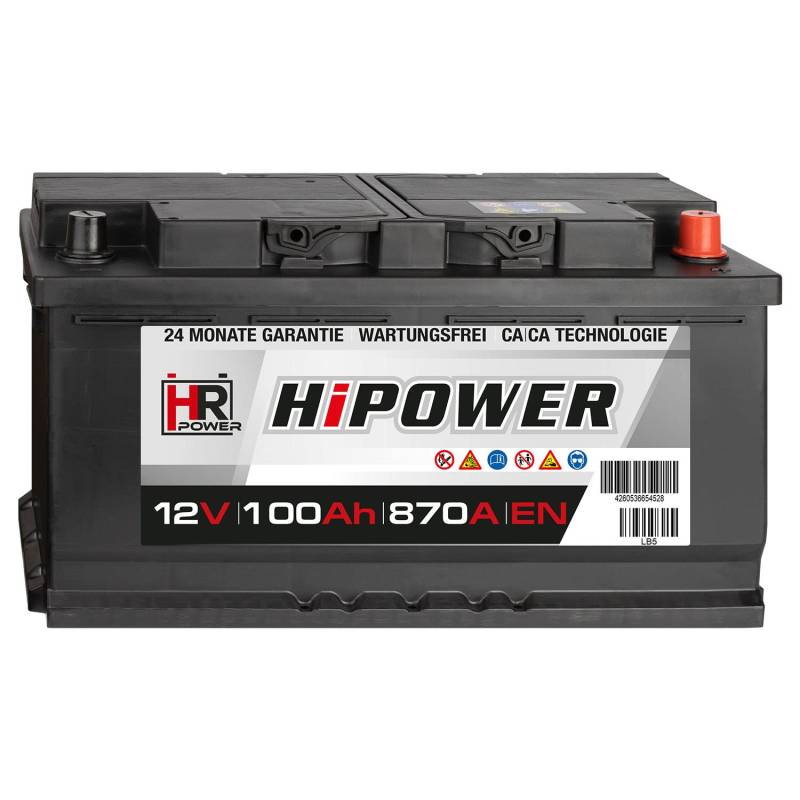 HR HiPower Autobatterie 12V 100Ah ersetzt 88 90 92 95 Ah Starterbatterie KFZ-Batterie von HR-Power