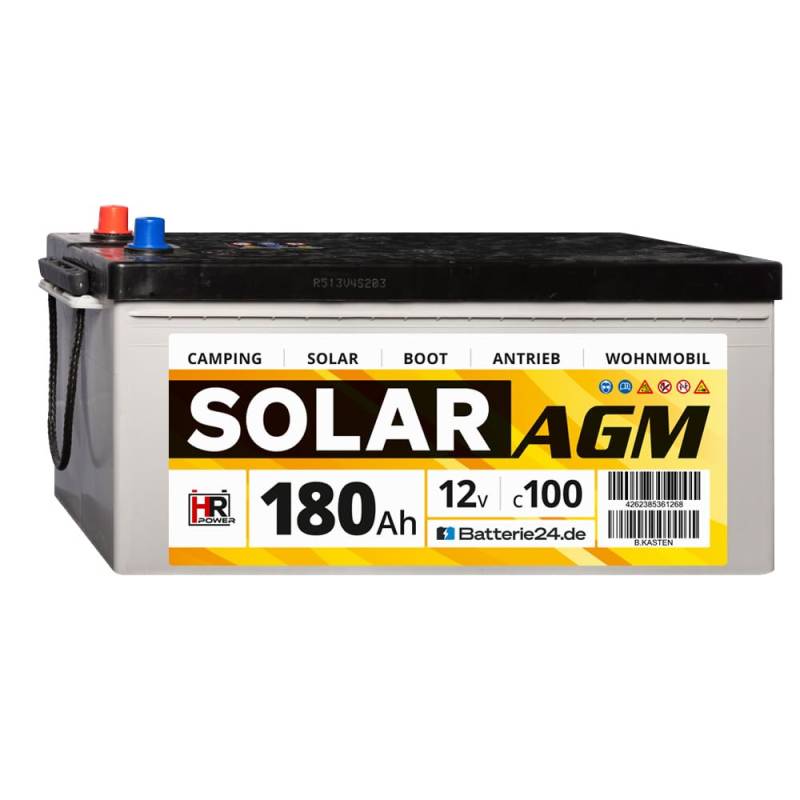 HR Solar AGM | 12V 180Ah Versorungsbatterie als Wohnmobilbatterie Bootsbatterie Solarbatterie Wohnwagenbatterie VRLA Vliesbatterie von HR