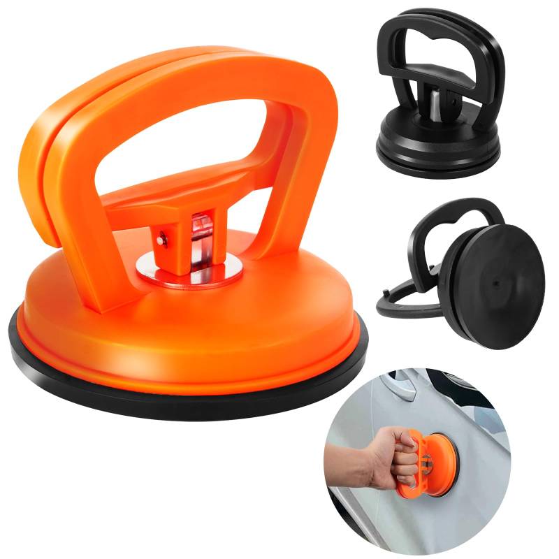 3 Stück Auto Dellen Dent Saugnapf Abzieher, Auto Dellenzieher Kit Aluminium Car Griff Lifter Dellen Entfernung Vakuum Saugnapf für Auto Dellen Handy Glasscheiben Laptop (Eine Orange+Zwei Schwarz) von HRUIKI