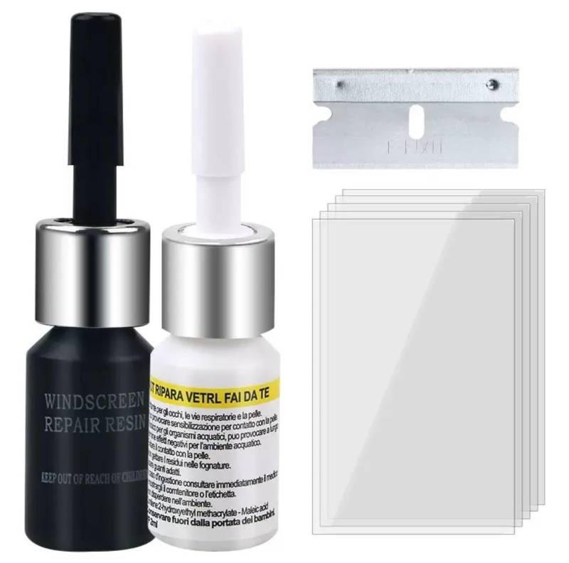 HRUIKI 2 Stück Windschutzscheibe Reparaturset, Glas Reparatur Flüssigkeit, Windshield Repair kit zur Reparatur von Kratzern, Löchern, Spinnennetzen, Rissen und Sternförmigen Rissen von HRUIKI