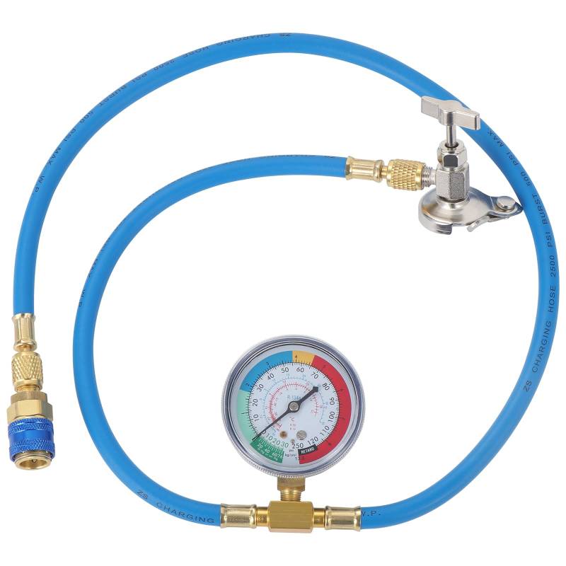 HSEAMALL R134A Auto AC Kältemittel Füllschlauch und R134a Low Side Schnellkupplung 1m Füllschlauch mit Manometer von HSEAMALL