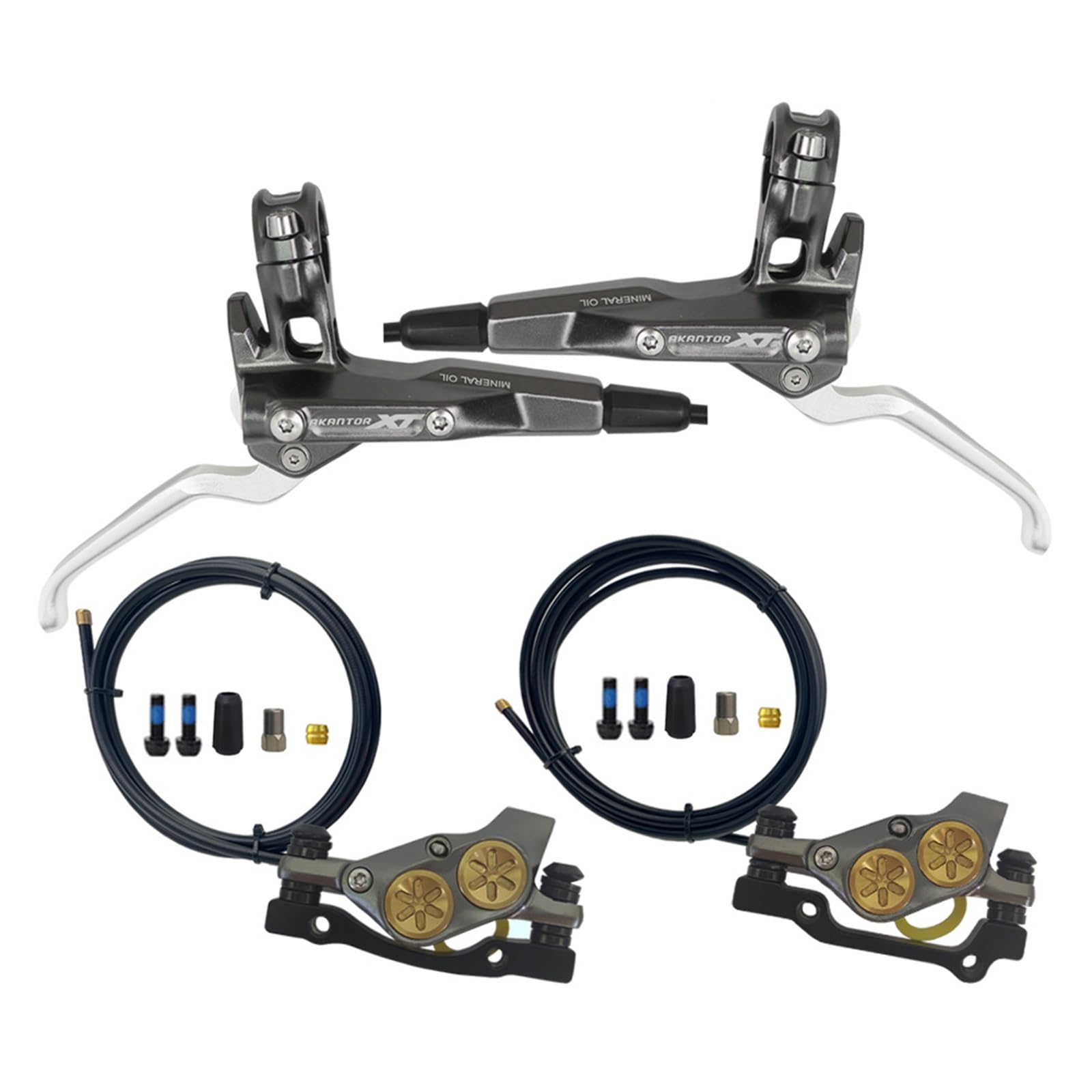 HSIRYAOHD Hydraulisches Scheibenbremsen-Set, rechts, vorne, 900 mm, links und hinten, 1550 mm, 4 Kolben, hydraulische Scheibenbremse, Aluminium-Sattel und Bremshebel, passend für 160-mm-Rotoren für HSIRYAOHD Hydraulisches Scheibenbremsen-Set, rechts, vorne, 900 mm, links und hinten, 1550 mm, 4 Kolben, hydraulische Scheibenbremse, Aluminium-Sattel und Bremshebel, passend für 160-mm-Rotoren für von HSIRYAOHD