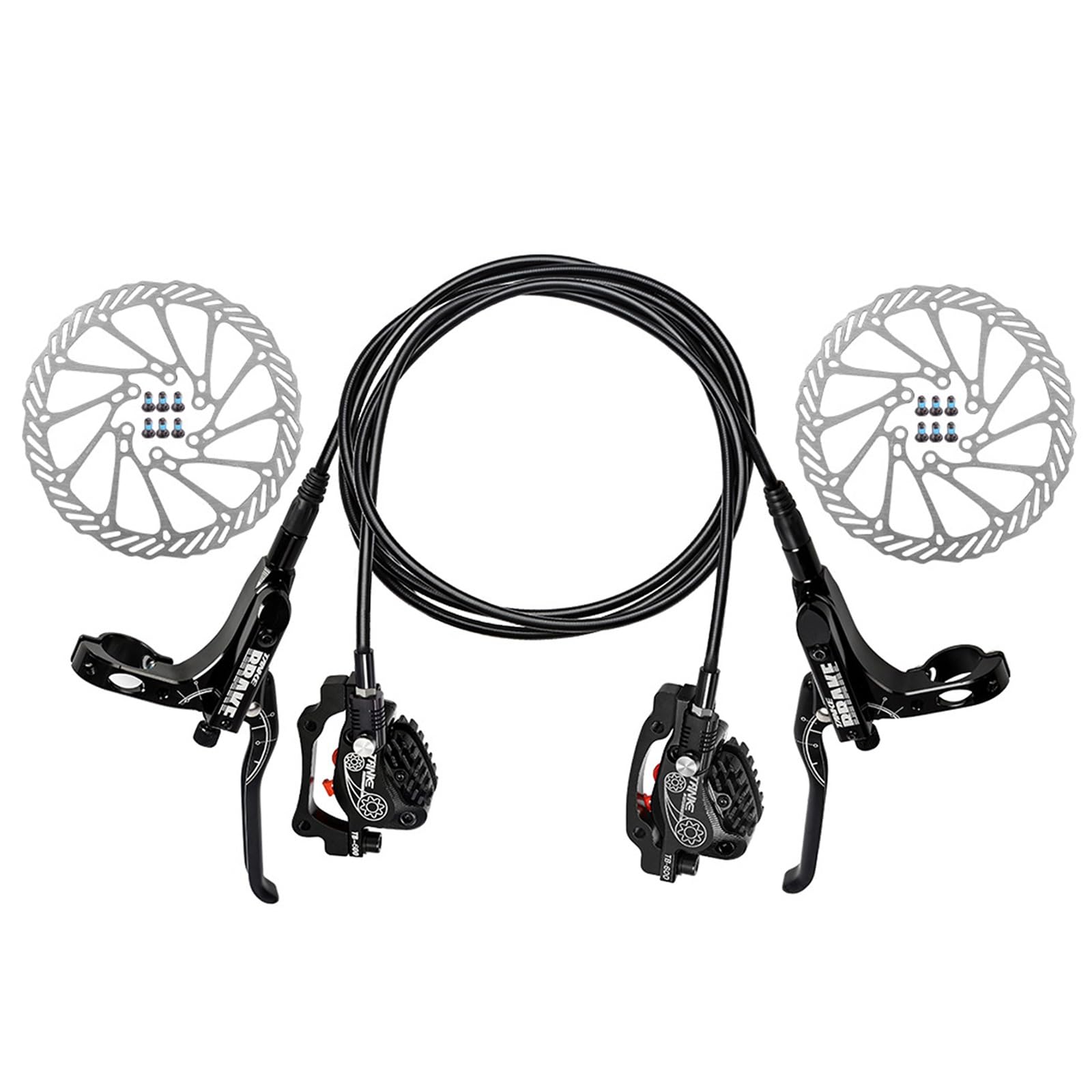 HSIRYAOHD Hydraulisches Scheibenbremsen-Set für Mountainbike, 4-Kolben, doppelte, beidseitige Bremse, Öldruckbremse, hohe Festigkeit, CNC-Aluminium, rechts, vorne, 800 mm, links hinten, 1400 mm mit HSIRYAOHD Hydraulisches Scheibenbremsen-Set für Mountainbike, 4-Kolben, doppelte, beidseitige Bremse, Öldruckbremse, hohe Festigkeit, CNC-Aluminium, rechts, vorne, 800 mm, links hinten, 1400 mm mit von HSIRYAOHD