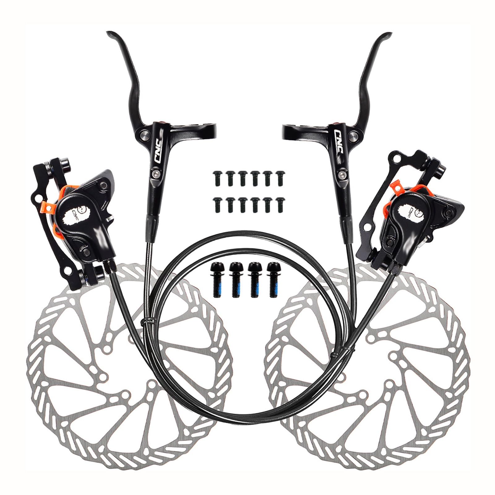 HSIRYAOHD Hydraulisches Scheibenbremsen-Set für Mountainbike, rechts, vorne, 800 mm, links und hinten, 1400 mm, 2-Kolben, beidseitiger Kolben, hydraulische Scheibenbremse mit integrierten Bremssätteln HSIRYAOHD Hydraulisches Scheibenbremsen-Set für Mountainbike, rechts, vorne, 800 mm, links und hinten, 1400 mm, 2-Kolben, beidseitiger Kolben, hydraulische Scheibenbremse mit integrierten Bremssätteln von HSIRYAOHD