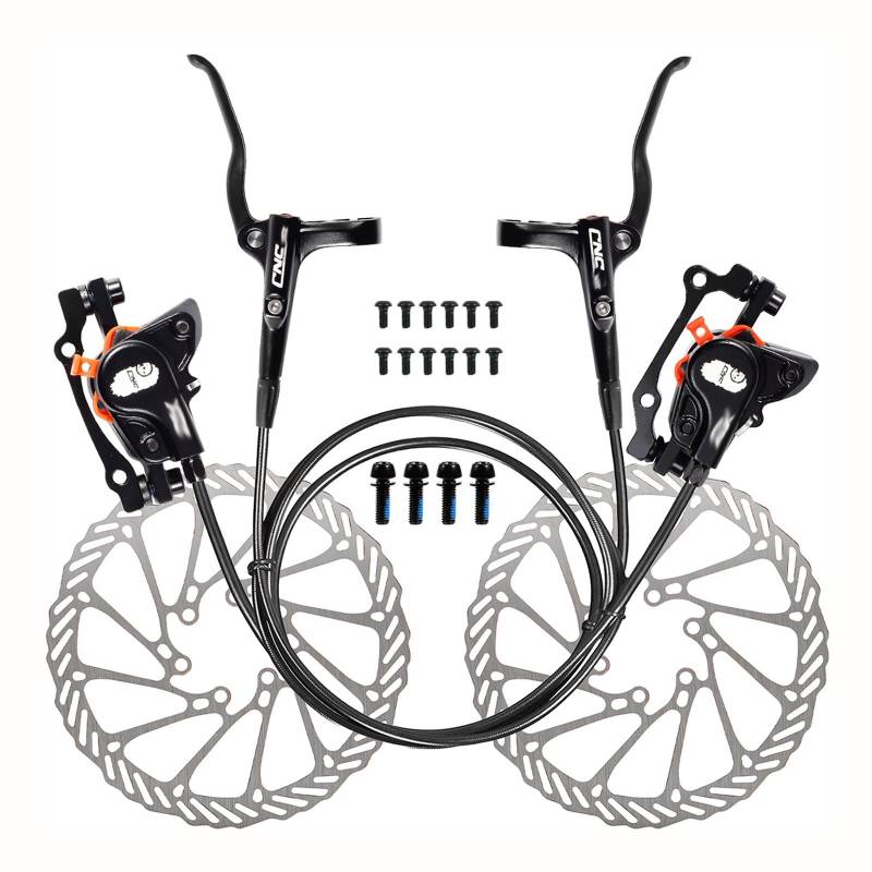 HSIRYAOHD Hydraulisches Scheibenbremsen-Set für Mountainbike, rechts, vorne, 800 mm, links und hinten, 1400 mm, 2-Kolben, beidseitiger Kolben, hydraulische Scheibenbremse mit integrierten Bremssätteln von HSIRYAOHD
