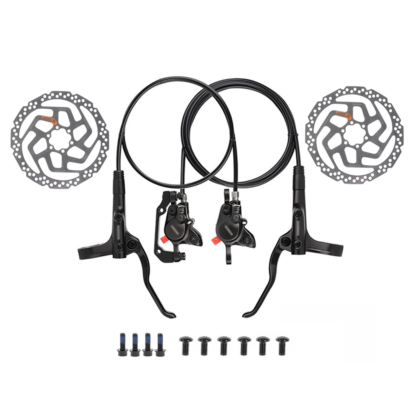 HSIRYAOHD Hydraulisches Scheibenbremsen-Set für Mountainbike, vorne, 800 mm, hinten, 1400 mm, Doppelkolben, einteiliger Zylinder, Aluminium-Bremsgriff mit Bremsbelägen und 160/180 mm Edelstahl-Rotoren HSIRYAOHD Hydraulisches Scheibenbremsen-Set für Mountainbike, vorne, 800 mm, hinten, 1400 mm, Doppelkolben, einteiliger Zylinder, Aluminium-Bremsgriff mit Bremsbelägen und 160/180 mm Edelstahl-Rotoren von HSIRYAOHD