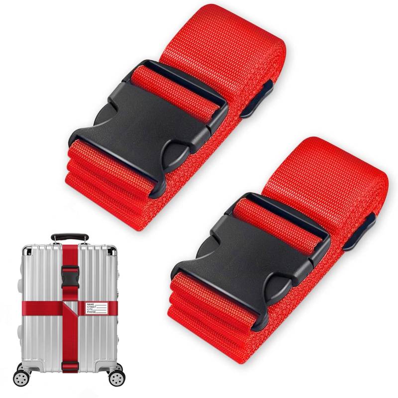 2 Stück Koffergurt Set, Gepäckband mit Kofferband Gurt Personalisierte Identifikation für Schnell erkennen Gepäck Reisetasche Koffer, Von HSYTEK (Rot) von HSYTEK
