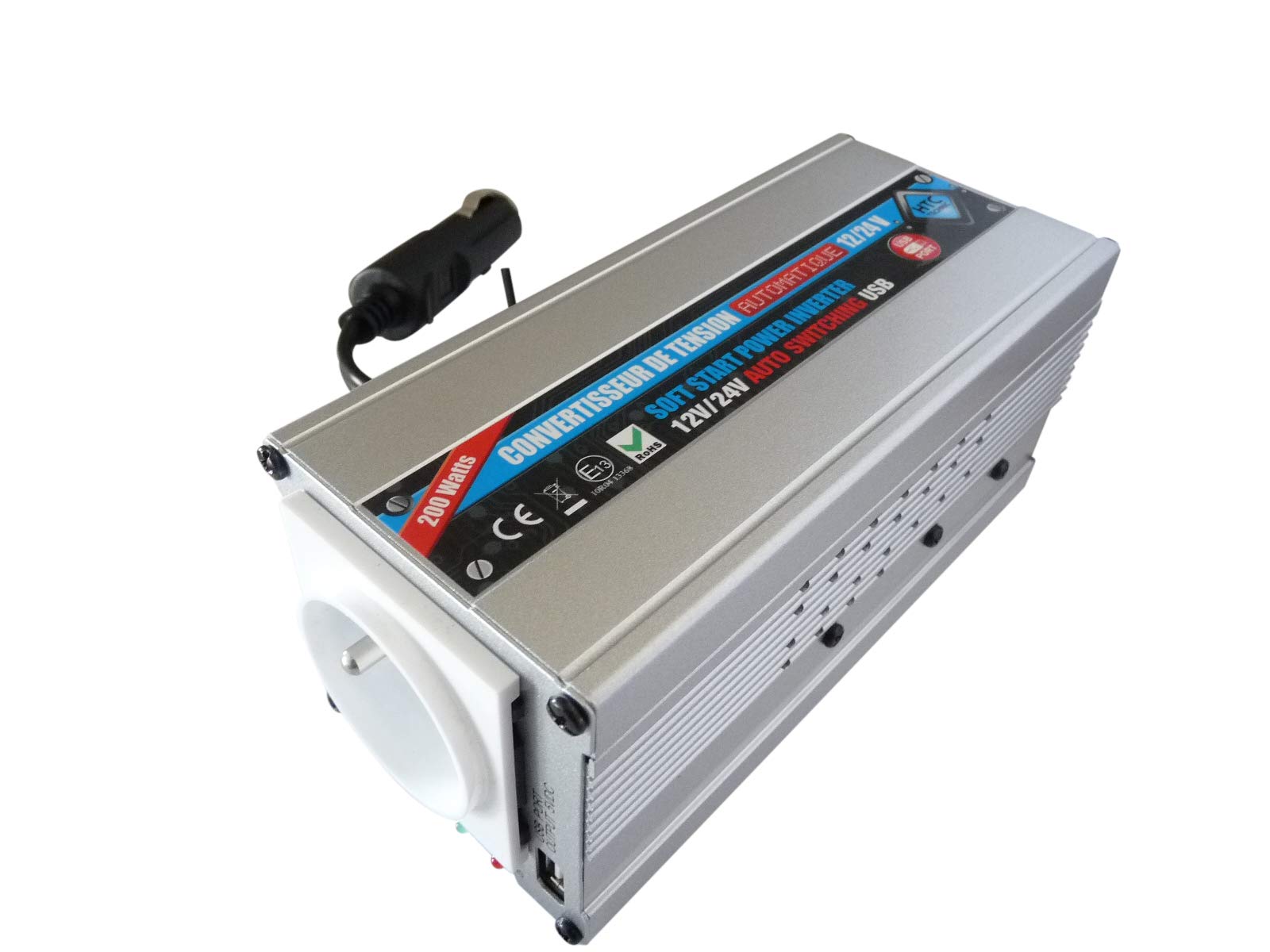 Inconnu HTC – Konverter 12/24 V, automatisch, 220 V, 200 W, mit USB-Buchse 0,5 A von HTC Equipements