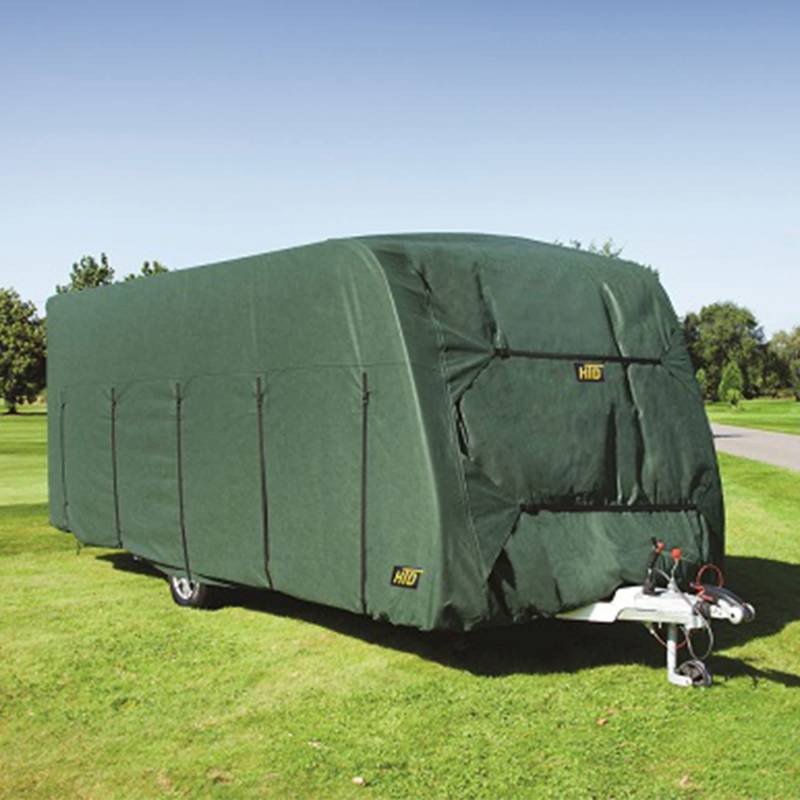 Wohnwagenabdeckung Wohnwagen Schutzhülle Länge 450-800 x Höhe 213-253 x Breite 230, Plane Schutzfolie, Waldgrün (450 x 213 x 230 cm) von HTD