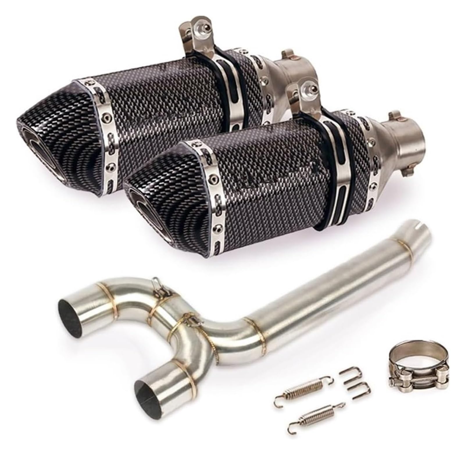 Auspuff Schalldämpfer Für Y&amaha FZ6 FZ6N FZ6S Motorrad-Auspuffanlage Dual-Outlet-Rohr Mid Link Tube Slip On 51-mm-Schalldämpfer Abnehmbarer DB-Killer Motorrad Auspuffrohr(11) von HTGMTGPACC