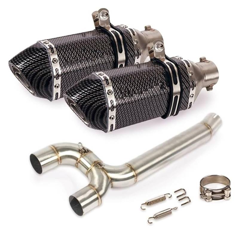 Auspuff Schalldämpfer Für Y&amaha FZ6 FZ6N FZ6S Motorrad-Auspuffanlage Dual-Outlet-Rohr Mid Link Tube Slip On 51-mm-Schalldämpfer Abnehmbarer DB-Killer Motorrad Auspuffrohr(11) von HTGMTGPACC