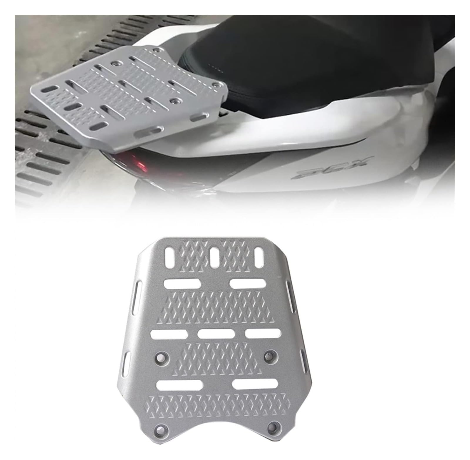 Gepäckträger Hinten Motorrad Für PCX160 PCX 160 2021 Gepäckträger Hinten Gepäckhalterung Armlehne Regalstütze Heckkastenhalter Gepäckträger Hinten(Silber) von HTGMTGPACC