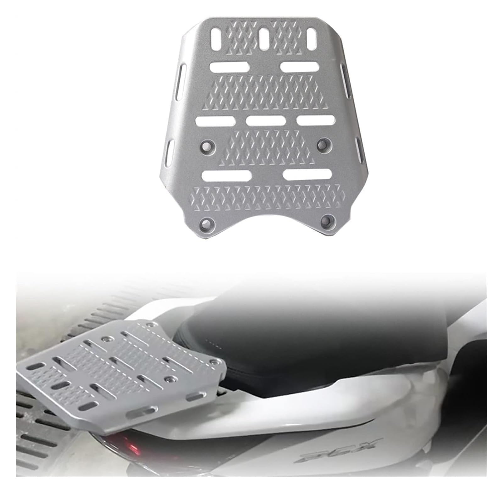 Gepäckträger Hinten Motorrad Für PCX160 PCX 160 2021 Motorradzubehör Heckträger Gepäckhalterung Armlehne Regalstütze Heckkastenhalter(Silber) von HTGMTGPACC
