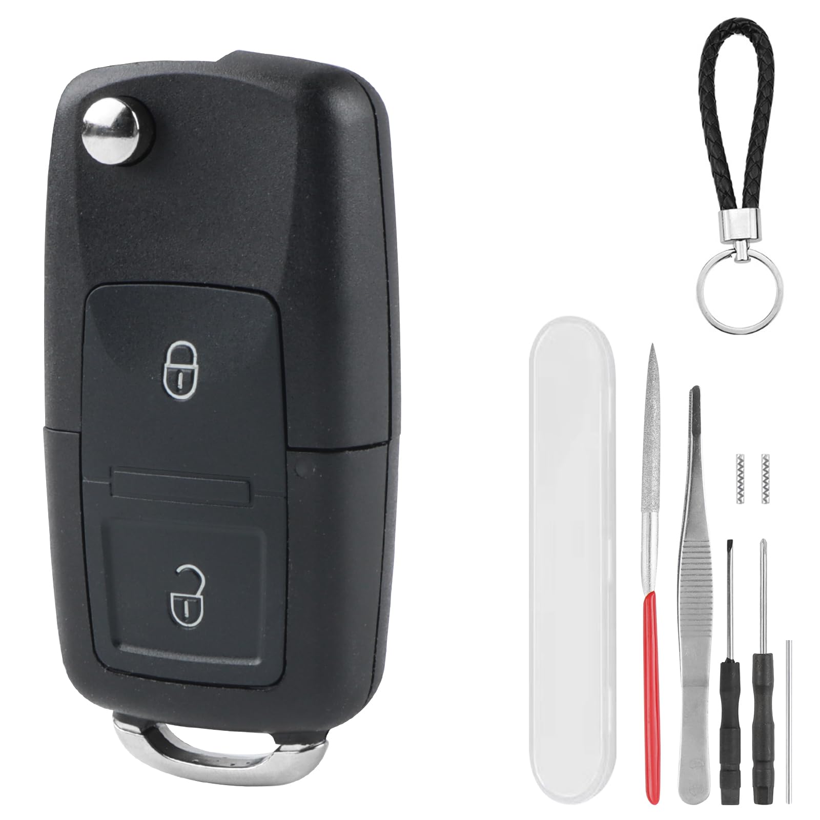 2 Tasten Auto Schlüssel Gehäuse Fernbedienung Kompatibel für VW Golf 4 5 6 MK4 Passat Polo Bora Transporter Touran Sko-da Fabia Octavia Autoschlüssel Klapp Schlüsselgehäuse mit Schlüsselanhänger 2 Tasten Auto Schlüssel Gehäuse Fernbedienung Kompatibel für VW Golf 4 5 6 MK4 Passat Polo Bora Transporter Touran Sko-da Fabia Octavia Autoschlüssel Klapp Schlüsselgehäuse mit Schlüsselanhänger von HTTYHT