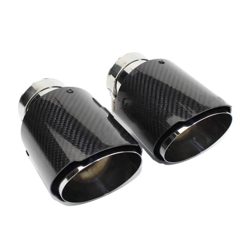 Auspuffblenden 1Pcs Universal Auto Auspuff Carbon Fiber Glossy Endrohr Schwarz Edelstahl Auspuffrohr Endrohr Endrohre(60mm Out 89mm) von HTUHBCX