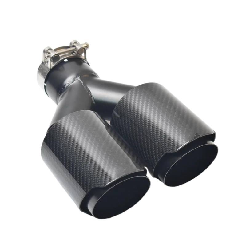 Auspuffblenden Universal Auto Auspuff Schalldämpfer Düse Carbon Faser Schwarz Glänzend Doppel Ausgang Schalldämpfer Spitze Endrohre(66MM IN- 89MM OUT) von HTUHBCX