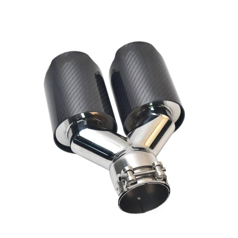 Auspuffblenden Universal Auto Auspuff Schalldämpfer Düse Carbon Fiber Glossy Y Form Doppel Ausgang Schalldämpfer Spitze Endrohre(54MM IN- 76MM Out) von HTUHBCX