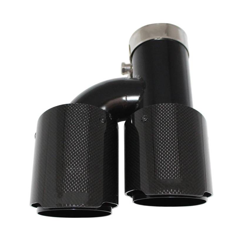 Auspuffblenden Universal-Auto-Schalldämpferspitze Kohlefaser Edelstahl, Schwarz Glänzend H-Form Doppelausgang Auspuffrohr Endrohre(Right 51mm-76mm) von HTUHBCX