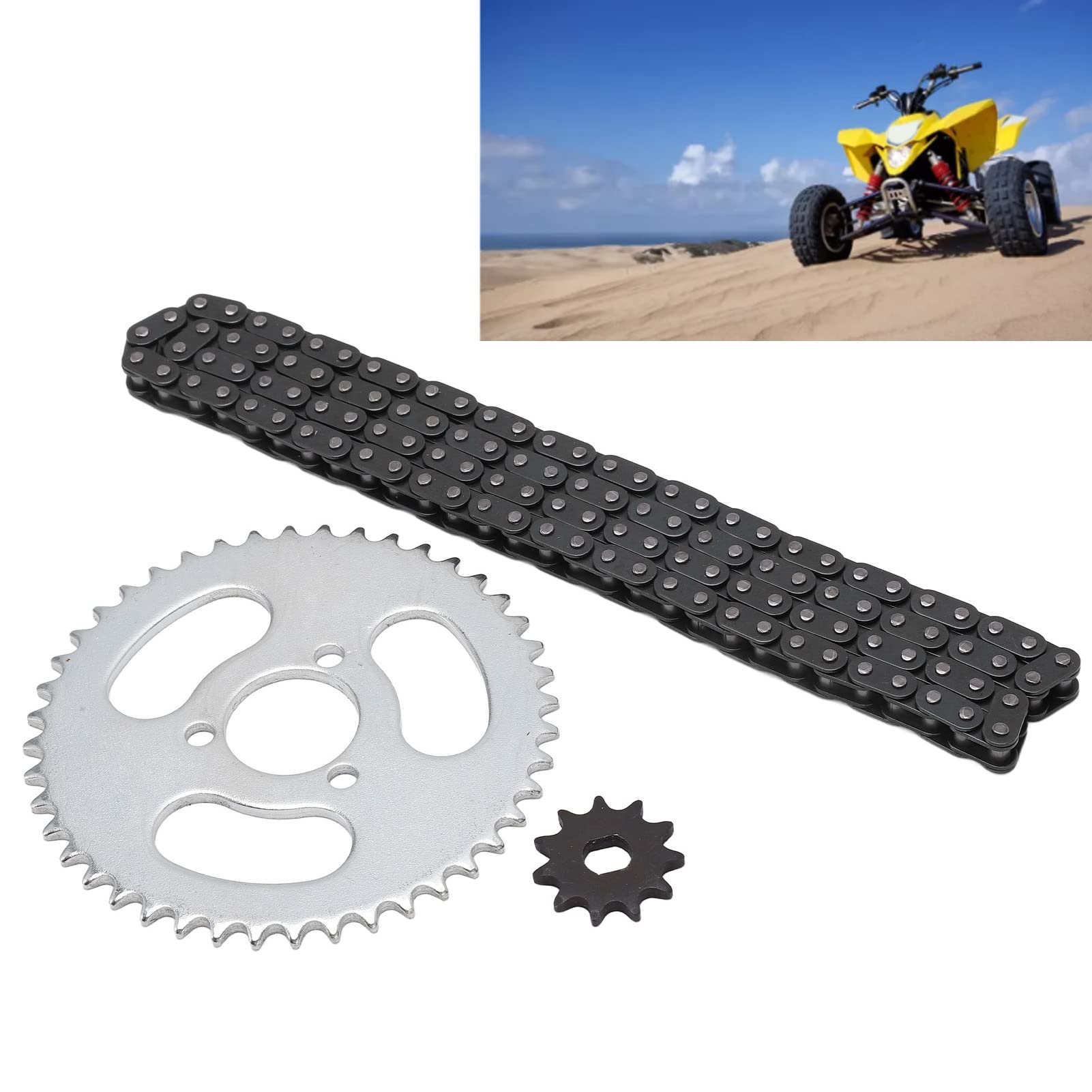 HTUONIAO T8F Front and Rear Sprocket Chain, Steel Motor Chain Sprocket Set Replacement High Power T8F Gear Chain Set for Modified Karts ATVs and Mini Motorcycles HTUONIAO T8F Front and Rear Sprocket Chain, Steel Motor Chain Sprocket Set Replacement High Power T8F Gear Chain Set for Modified Karts ATVs and Mini Motorcycles von HTUONIAO