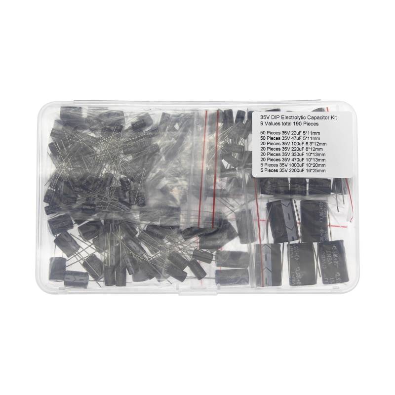 8 Werte insgesamt 190 Stück 35V DIP Elektrolytkondensator Kit 22uF 47uF 100uF 220uF 330uF 470uF 1000uF 2200uF von HUABAN