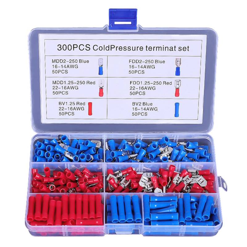 Crimpverbinder, männlich und weiblich, Flachsteckverbinder, Crimpklemmen, elektrische Steckverbinder, kaltgepresste Klemmen, 300 Stück von HUANGANG