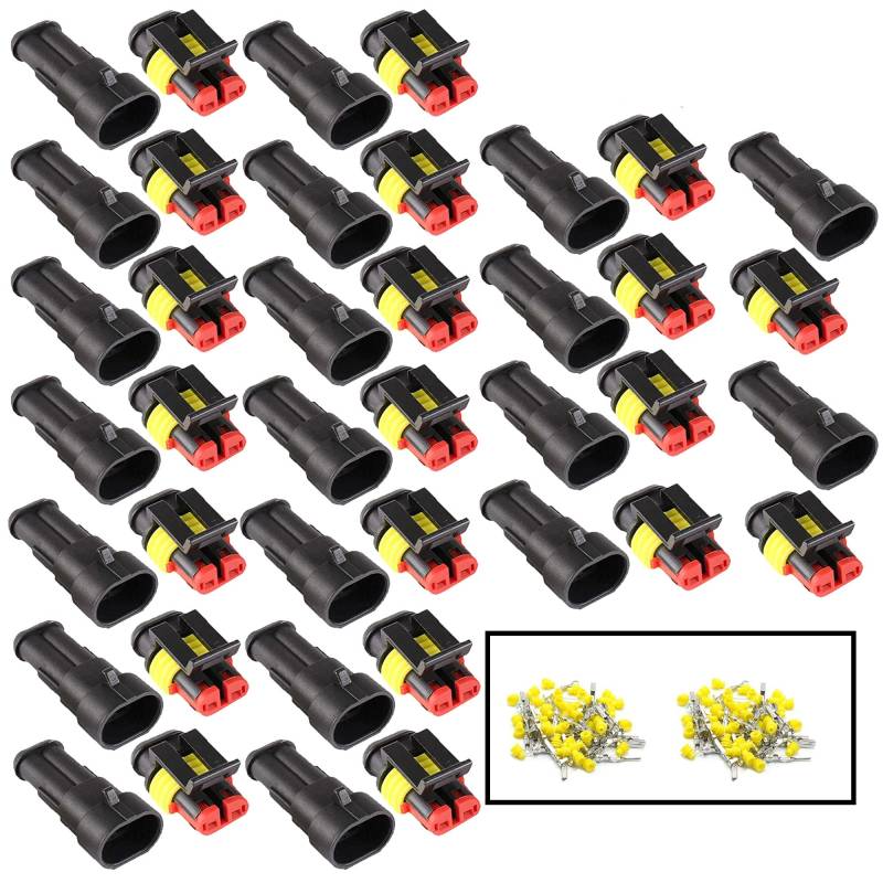 HUAZIZ 20 Set Wasserdicht Schnellverbinder, Kabel Steckverbinder Stecker,2 Polig Stecker Wasserdicht Steckverbinder ，Auto Elektrischer Anschluss Stecker,für LKW Auto Kayak Boote Roller Motorrad von HUAZIZ