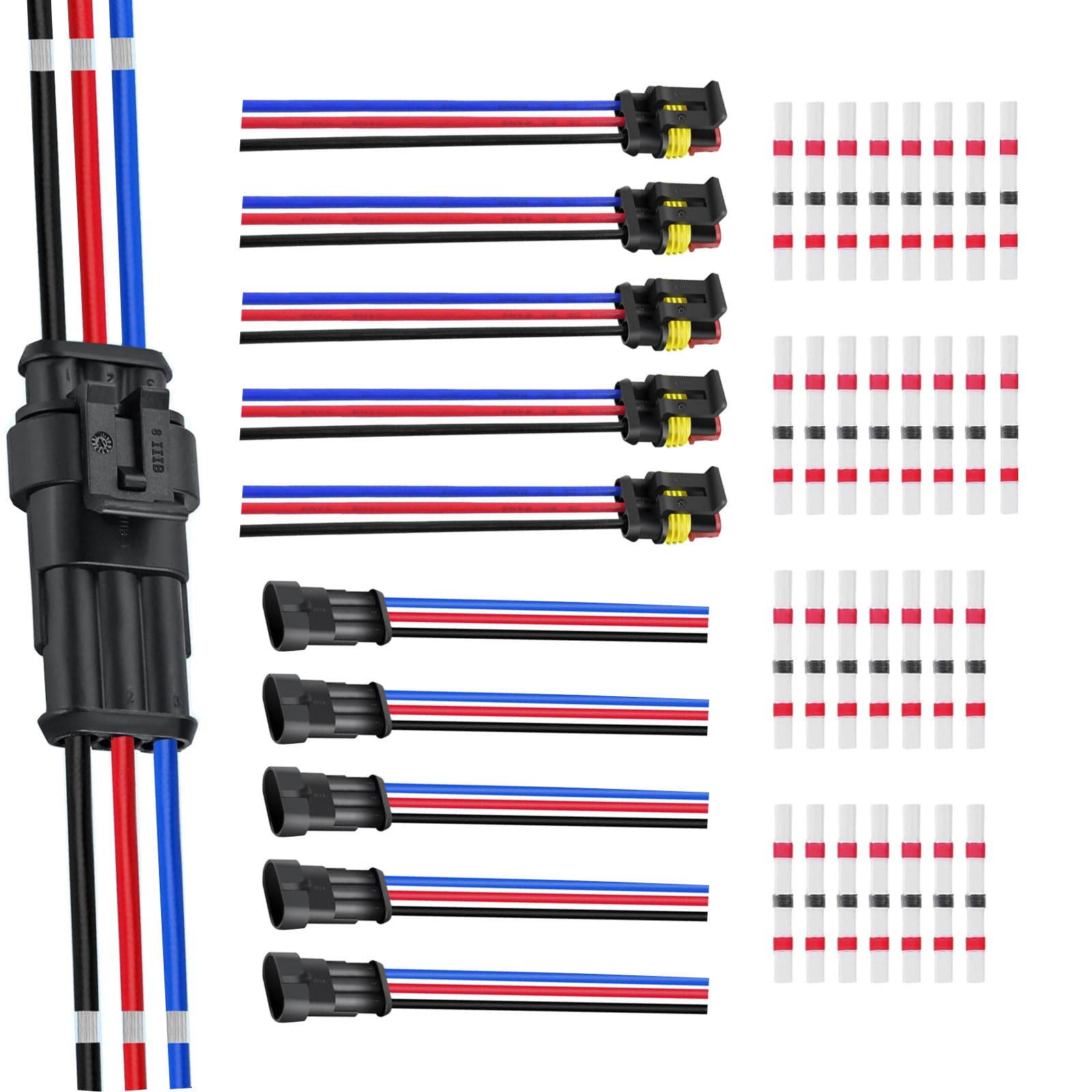 HUAZIZ 3 Polig Kabel Steckverbinder Stecker, 6 Sätze Wasserdichter Stecker Kabel Steckverbinder Stecker mit Kabel 20 AWG Marine für Auto KFZ LKW Kayak Boote Roller Motorrad,mit 30 Stück Lötverbinder HUAZIZ 3 Polig Kabel Steckverbinder Stecker, 6 Sätze Wasserdichter Stecker Kabel Steckverbinder Stecker mit Kabel 20 AWG Marine für Auto KFZ LKW Kayak Boote Roller Motorrad,mit 30 Stück Lötverbinder von HUAZIZ
