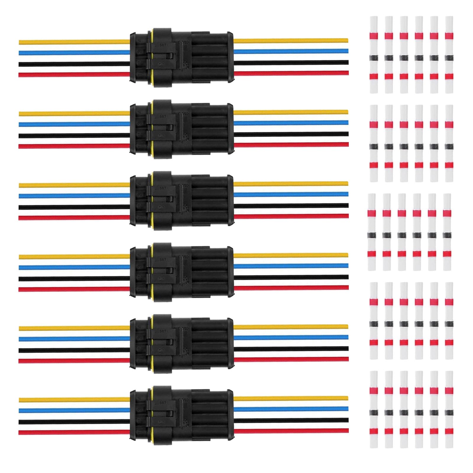 HUAZIZ 4 Polig Kabel Steckverbinder Stecker, 6 Sätze Wasserdichter Stecker Kabel Steckverbinder Stecker mit Kabel 20 AWG Marine für Auto KFZ LKW Kayak Boote Roller Motorrad, mit 30 Stück Lötverbinder HUAZIZ 4 Polig Kabel Steckverbinder Stecker, 6 Sätze Wasserdichter Stecker Kabel Steckverbinder Stecker mit Kabel 20 AWG Marine für Auto KFZ LKW Kayak Boote Roller Motorrad, mit 30 Stück Lötverbinder von HUAZIZ
