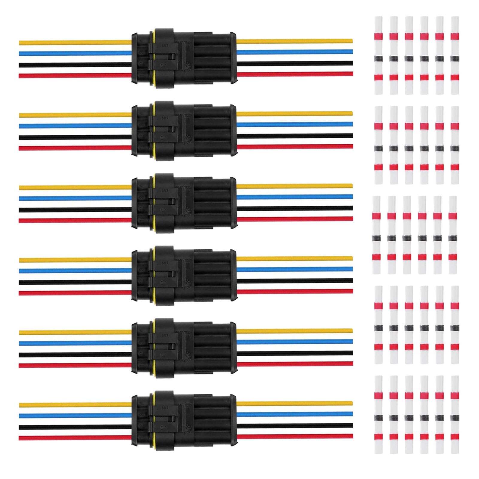 HUAZIZ 4 Polig Kabel Steckverbinder Stecker, 6 Sätze Wasserdichter Stecker Kabel Steckverbinder Stecker mit Kabel 20 AWG Marine für Auto KFZ LKW Kayak Boote Roller Motorrad, mit 30 Stück Lötverbinder von HUAZIZ