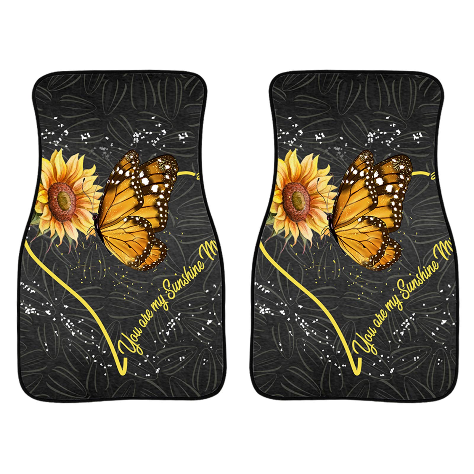 HUGS IDEA Auto-Fußmatten für Vordersitze Flanell Gummi Rückseite Fußteppiche Umweltfreundlich Sonnenblume & Schmetterling von HUGS IDEA